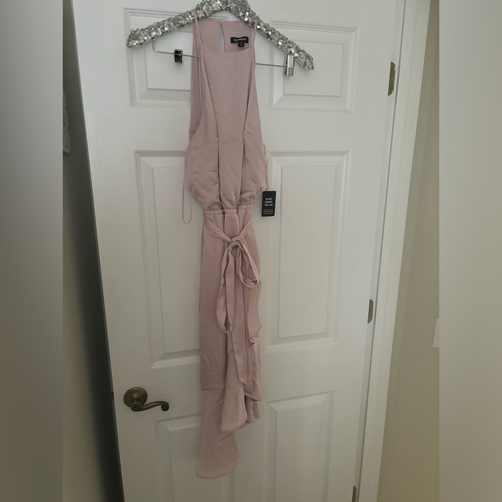 NWT Express Asymmetrical Blush Pink Halter Midi Dress Sz m